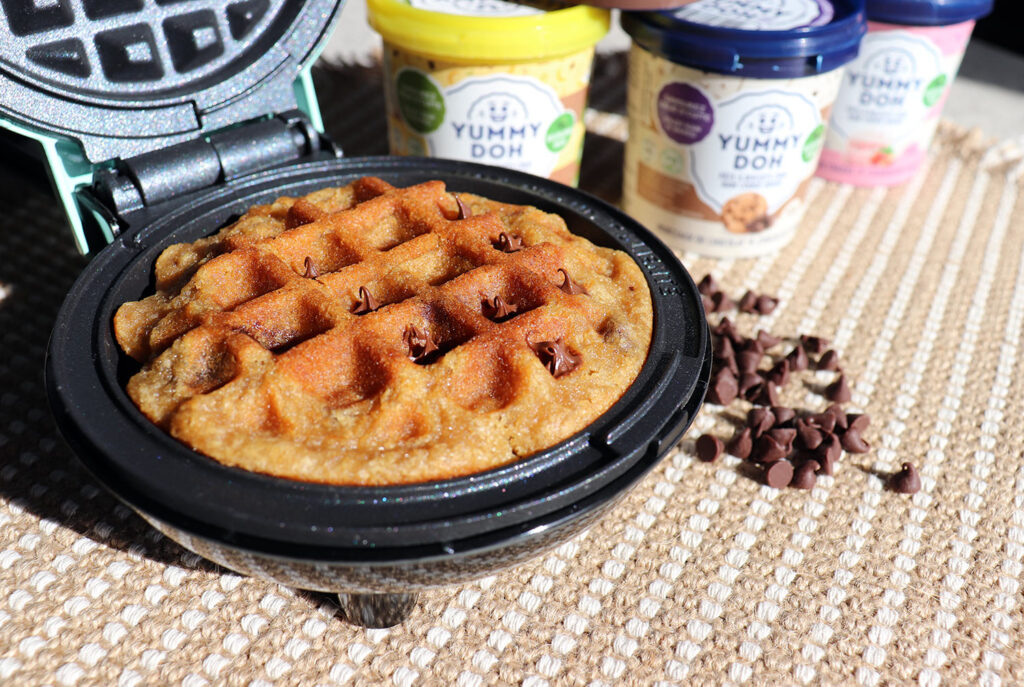 Yummy Doh cookie cooked in waffle maker crispy waffle texture chocolate